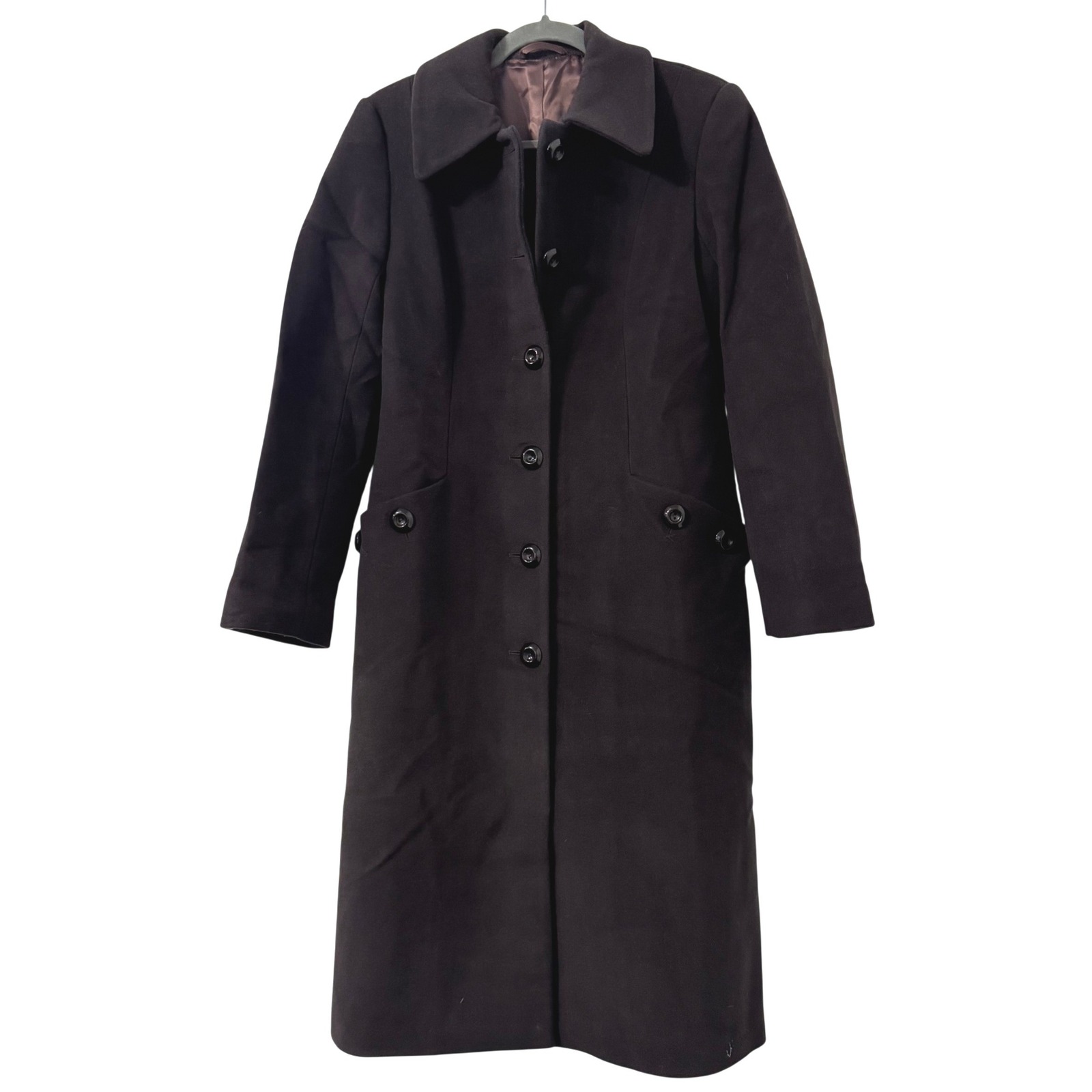 Hobbs London Trench Coat Sz 10 Brown Wool Cashmere Blend Long Academia Preppy